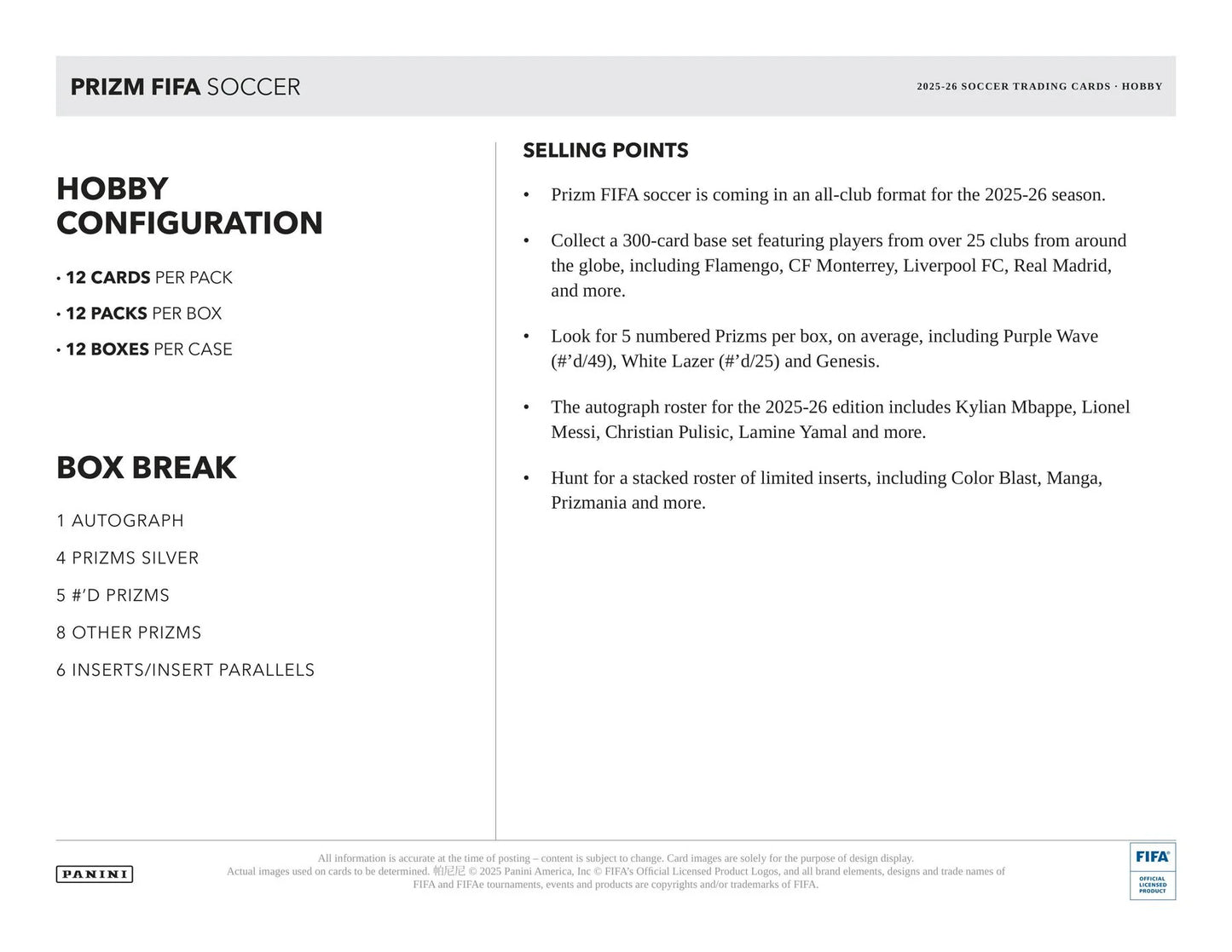 2025–26 Panini Prizm FIFA Soccer Hobby Box