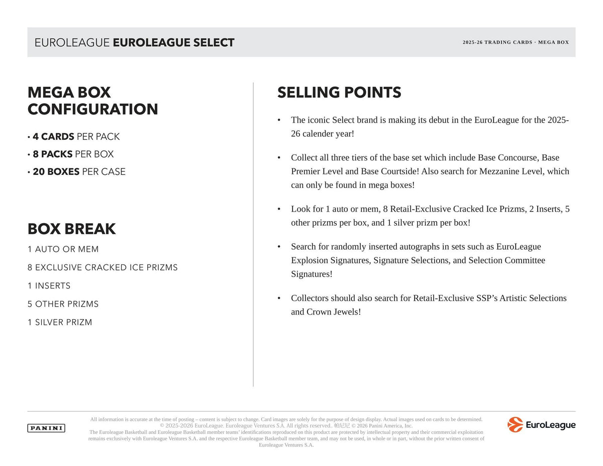 2025/26 Panini Select EuroLeague Basketball Mega Hobby — image 10